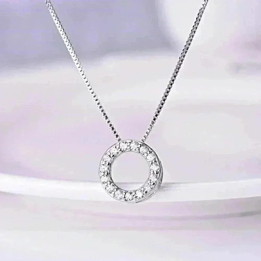 New 925 Silver Sim. Diamond Infinity Circle Necklace